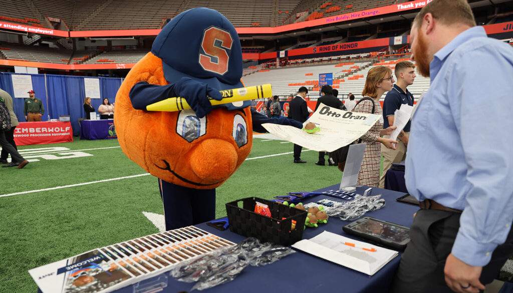 Otto the Orange attends a career fair