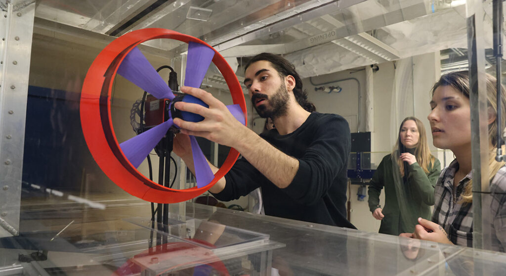 Students working on a mechanical engineering capstone project