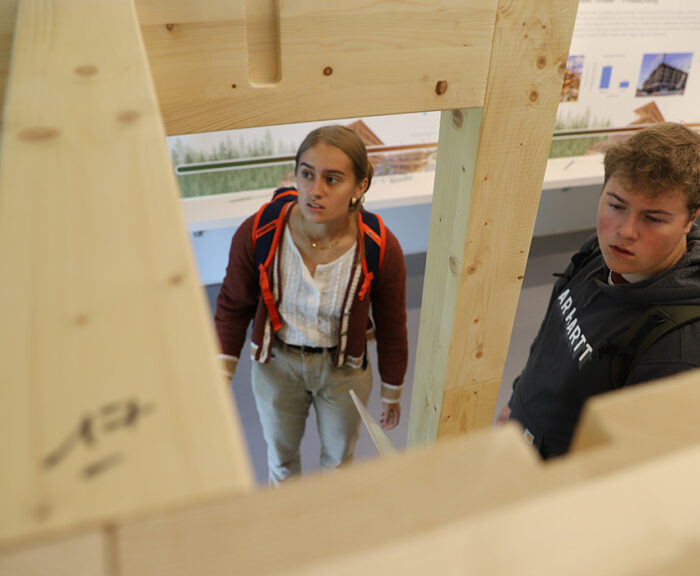 Students at the Managing Mass Timber: From Forest to Future Exhibition